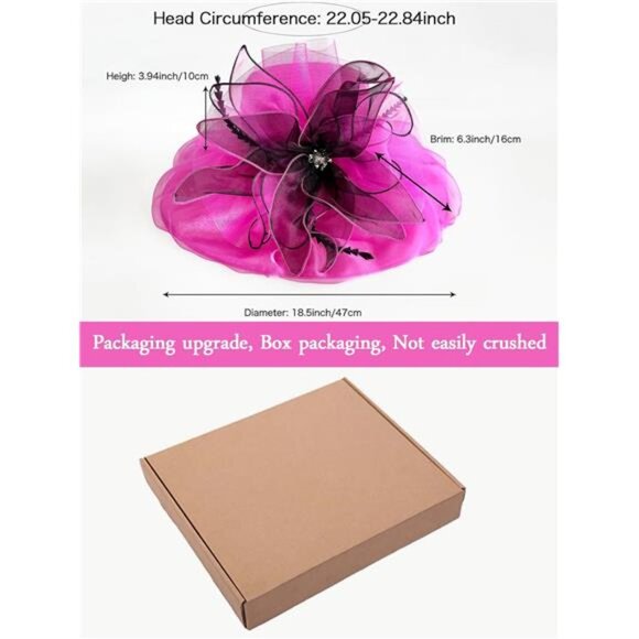 Women Organza Church Tea Party Hats Floral Pink main image 5